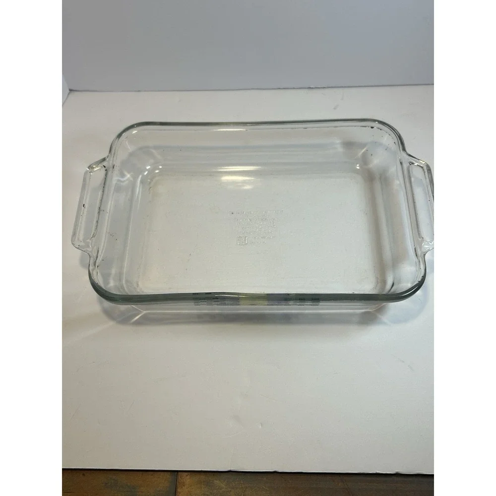 Anchor Hocking 2 QT Brownie Pan Casserole Clear Glass Floral Checkerboard‎ #1031
